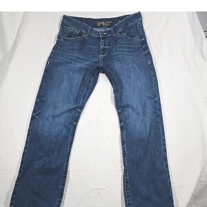 Rock 47 Slim Straight Denim Jeans Men's Dark Wash Whiskering Wrangler 38x30